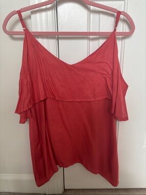 Pink Cold-Shoulder Ruffle Top